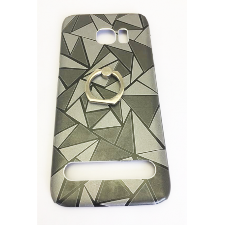 COQUE ARRIERE  SAMSUNG GALAXY S7 EDGE PRISME METAL INTERIEUR SILICONE AVEC BAGUE ARGENT