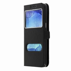  HOUSSE ETUI FOLIO POUR SAMSUNG GALAXY A6 2018 MOCCA  2 FENETRES  NOIR