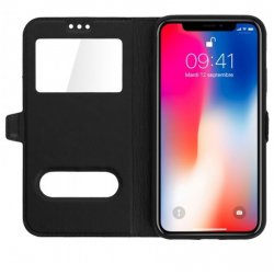 HOUSSE ETUI FOLIO IPHONE X  2 FENETRES NOIRE SOUS SACHET