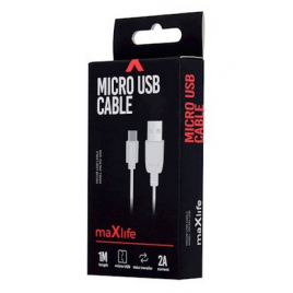 CABLE USB MICRO USB  MAXLIFE  CHARGE RAPIDE 2A 1 M BLANC SOUS BLISTER
