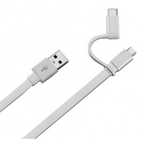 CABLE USB 2 en 1 MICRO USB + TYPE-C HUAWEI 2A 1,5 M 2BLANC