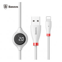 CABLE USB LIGHTNING AVEC ECRAN DE CHARGE DIGITAL BASEAUS BIG EYE 2A 1 M BLANC