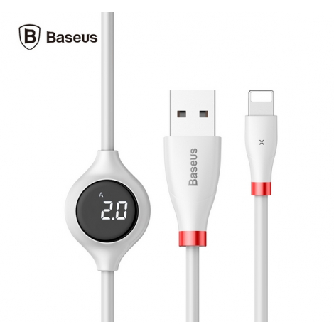 CABLE USB LIGHTNING AVEC ECRAN DE CHARGE DIGITAL BASEAUS BIG EYE 2A 1 M BLANC