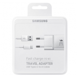 CHARGEUR SECTEUR USB RAPIDE 15 W SAMSUNG + CABLE USB TYPE-C 1,5 M 2A BLANC