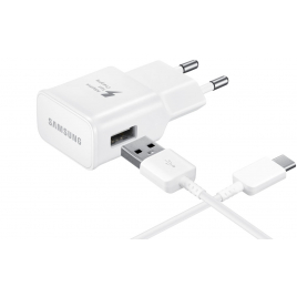 CHARGEUR SECTEUR USB RAPIDE 15 W SAMSUNG + CABLE USB TYPE-C 1,5 M 2A BLANC