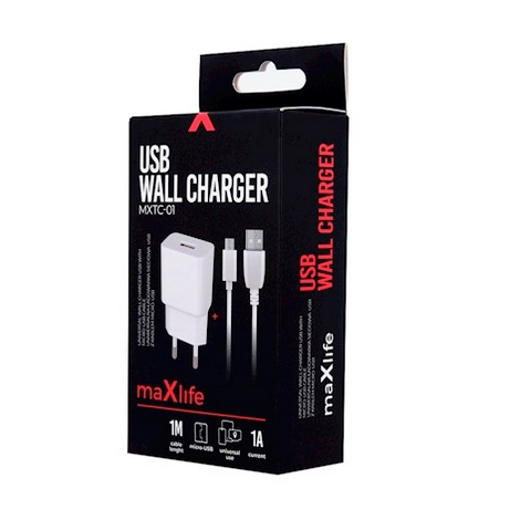CHARGEUR SECTEUR MAXLIFE MICRO USB  1A