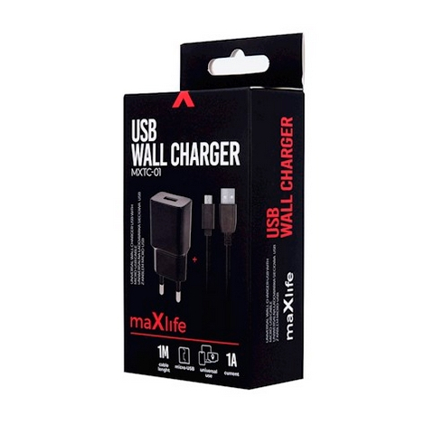 MAXLIFE CHARGEUR SECTEUR  MICRO USB NOIR 1A