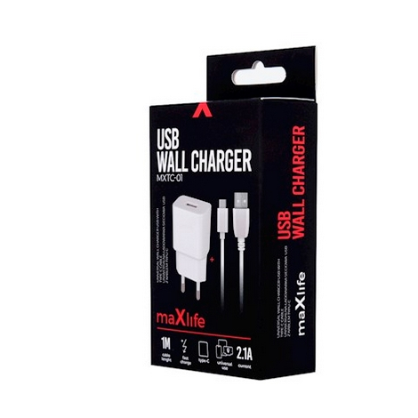 MAXLIFE CHARGEUR SECTEUR  TYPE C BLANC 2.1A