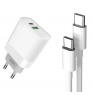 CHARGEUR 2 SORTIES USB ET TYPE C + CABLE TYPE C/ TYPE C