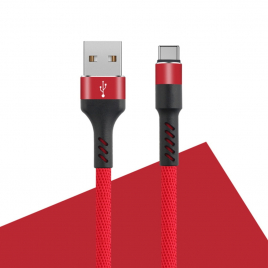 DATA CABLE  TYPE C 2A RENFORCE ROUGE