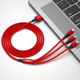 XO DATA CABLE 3 EN 1 TYPE C USB LIGHTING FAST CHARGE ROUGE