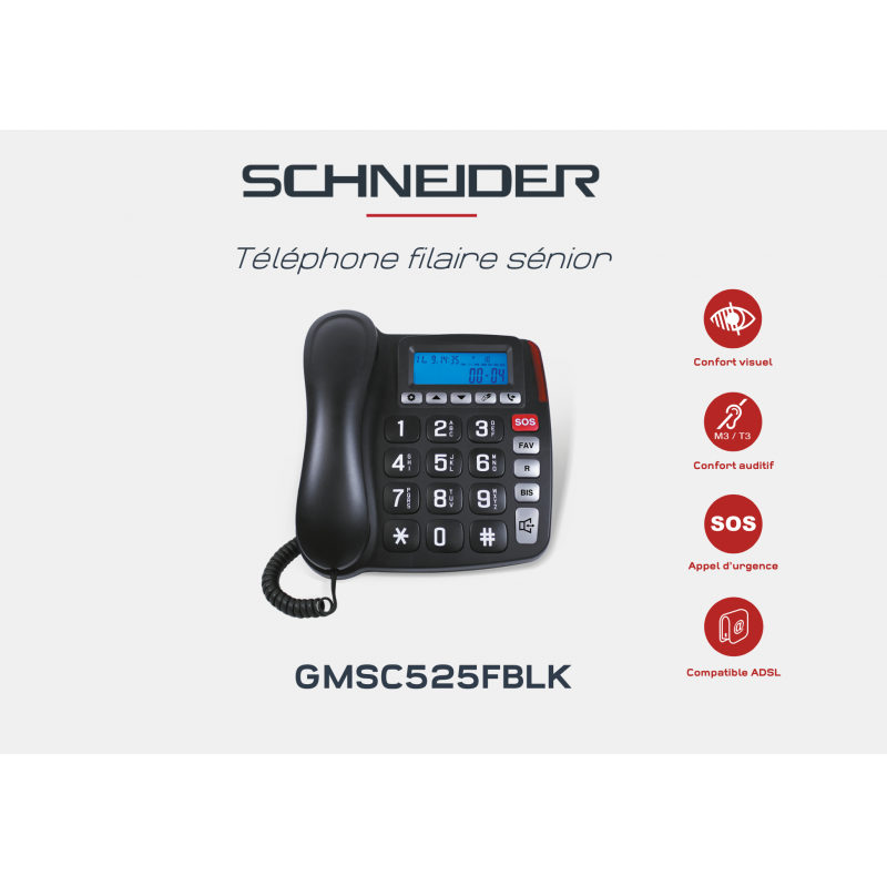 Jaclem - Téléphone filaire senior schneider gmsc525