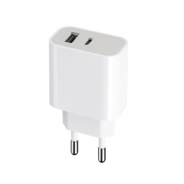 CHARGEUR SECTEUR USB+TYPEC 20W  BLANC FAST CHARGE