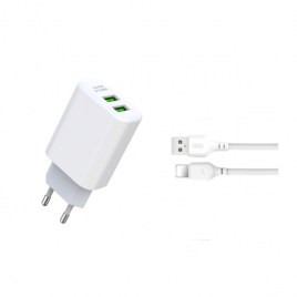CHARGEUR 2USB 2.4A +CABLE LIGHTNING