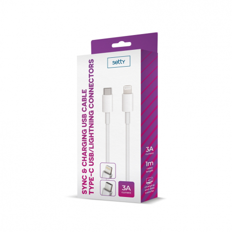 DATA CABLE SETTY USB TYPE C LIGHTNING 1M 3A BLANC