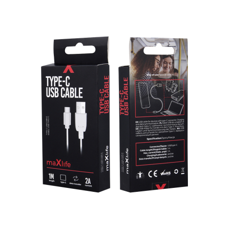 DATA CABLE TYPE C BLANC MAXLIFE 1M