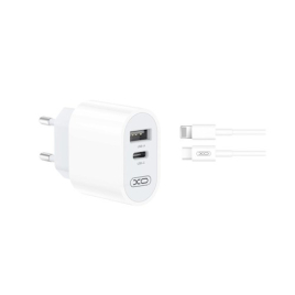 CHARGEUR 2.4A SORTIE  USB+TYPE -C + CABLE C/ LIGHTNING XO-L97 BLANC