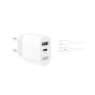 CHARGEUR 2,4A SORTIE USB+TYPE C + CABLE C/C XO-L97 BLANC