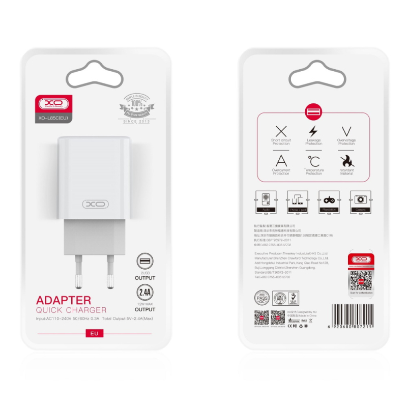 Chargeur Secteur - 2 USB max 2.4A 5V