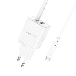 BOROFONE CHARGEUR 20W TYPE C+USB+CABLE TYPE C/ TYPE C  BLANC