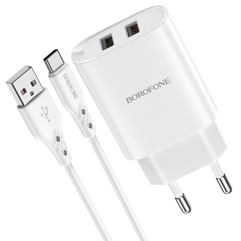 BOROFONE MINI CHARGEUR TYPE C +USB BLANC BN2