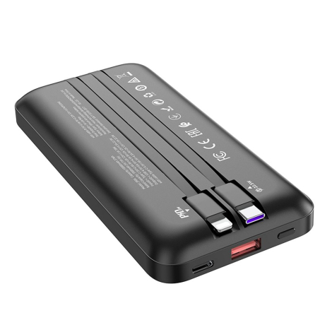 HOCO POWER BANK 10000 mAh LED ULTRA FIN  AVEC CABLES NOIR J90A