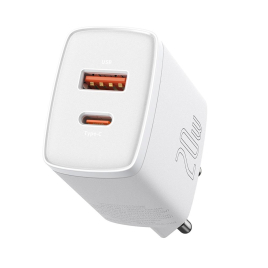 CHARGEUR FAST CHARGE TYPE C + USB 20W BLANC BASEUS