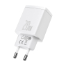 CHARGEUR FAST CHARGE TYPE C + USB 20W BLANC BASEUS