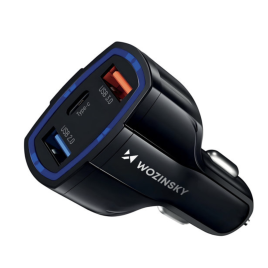 Chargeur voiture Wozinsky USB x2 et USB C noir