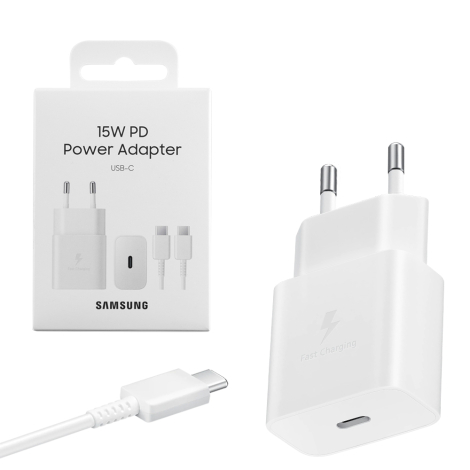 SAMSUNG CHARGEUR ORIGINE TYPE C + CABLE C / C BLANC 15W