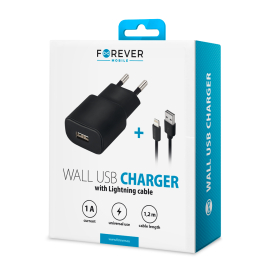 CHARGEUR + CABLE LIGHTNING NOIR 1A 1.2M