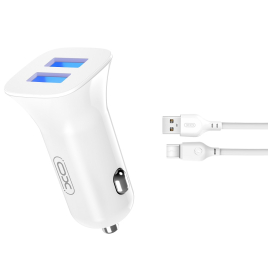 XO CHARGEUR VOITURE 2USB+ CABLE TYPE C 2,4A TZ10 BLANC