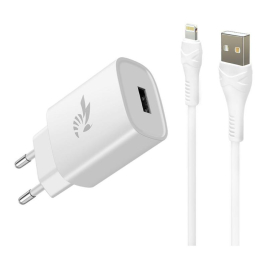 BEEPOWER CHARGEUR USB + CABLE LIGHTNING   CHARGE RAPIDE 2,4A BLANC