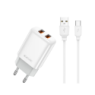 JELLICO CHARGEUR USBX2 + CABLE TYPE C CHARGE RAPIDE 2,4A BLANC