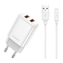 JELLICO CHARGEUR  USBX2 +CABLE LIGHTNING  CHARGE RAPIDE  2,4A BLANC