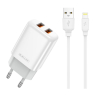 JELLICO CHARGEUR USBX2 + CABLE TYPE C CHARGE RAPIDE 2,4A BLANC