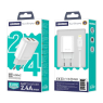 JELLICO CHARGEUR USBX2 + CABLE TYPE C CHARGE RAPIDE 2,4A BLANC