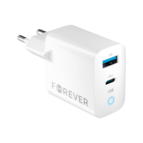 CHARGEUR TYPE C+USB FAST CHARGE 45W FOREVER