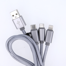 CABLE USB 3 en 1 MAXLIFE MICRO USB + TYPE C + LIGHTNING 2A 1 M NOIR
