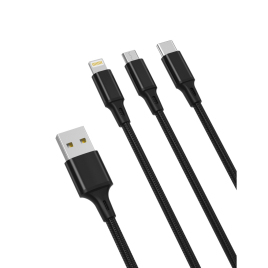 CABLE XO NB173 3 EN 1 USB C/ LIGTHNING MICRO 2,4A NOIR