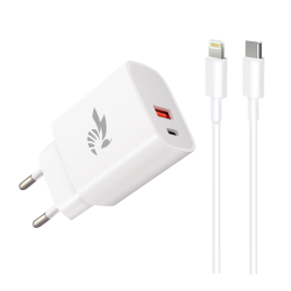 CHARGEUR BEEPOWER BC 4 20W 2 PORTS USB+CABLE LIGHTNIN BLANC