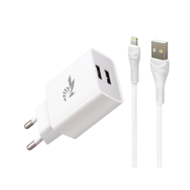 BEE POWER CHARGEUR  MURAL BC-2 2,4A 2XUSB + CABLE LIGHTNING BLANC