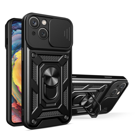 COQUE ARMOR CAMSHIELD AVEC SUPPORT ET CACHE CAMERA IPHONE 15 NOIR