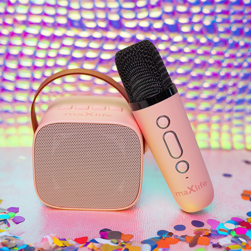 Micro Karaoké avec haut-parleur Bluetooth, rose