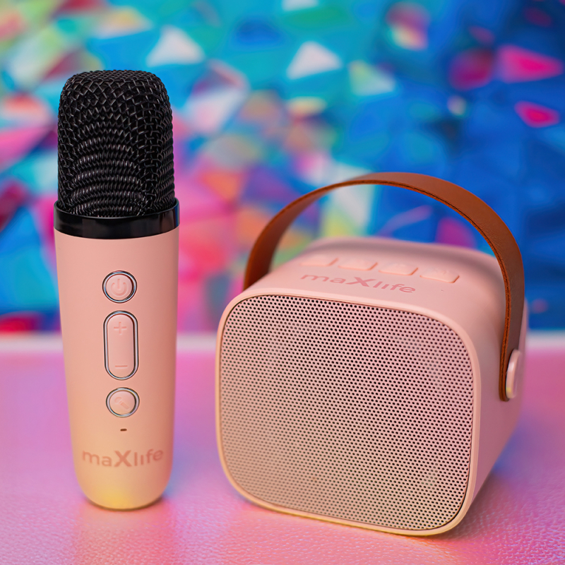 Micro Karaoké avec haut-parleur Bluetooth, rose