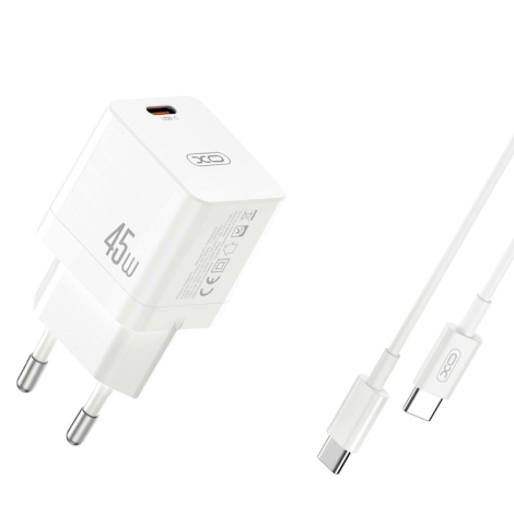 CHARGEUR SECTEUR  TYPE C + CABLE TYPE C / TYPE C BLANC 45W ULTRA FAST XO