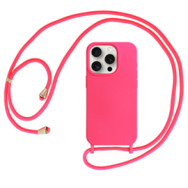 ETUI SILICONE + CORDON IPHONE 15 ROSE