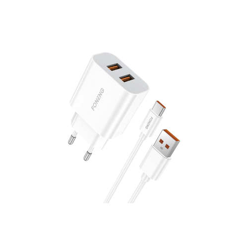 CHARGEUR DUAL USB KIT TYPE C FONENG EU45 BLANC