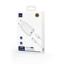CHARGEUR MURAL RAPIDE + CABLE POUR IPHONE USB C 20W WIWU BLANC
