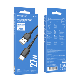 JACLEM - DATA CABLE USB-A TO USB-C 1M 27 W CHARGE RAPIDE BX93 BOROFONE NOIR